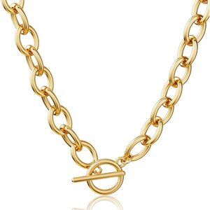 14K Gold Plated Chunky Necklace for Women, Trendy Paperclip Chain Necklace Thick